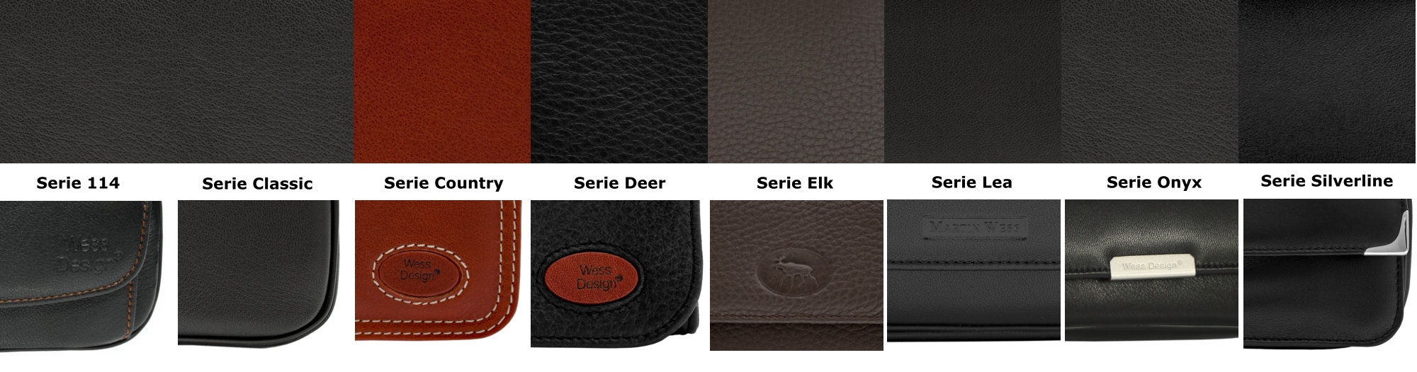 Vergleich Leder, Logo und Nähte von Martin Wess Pfeifentaschen Serien