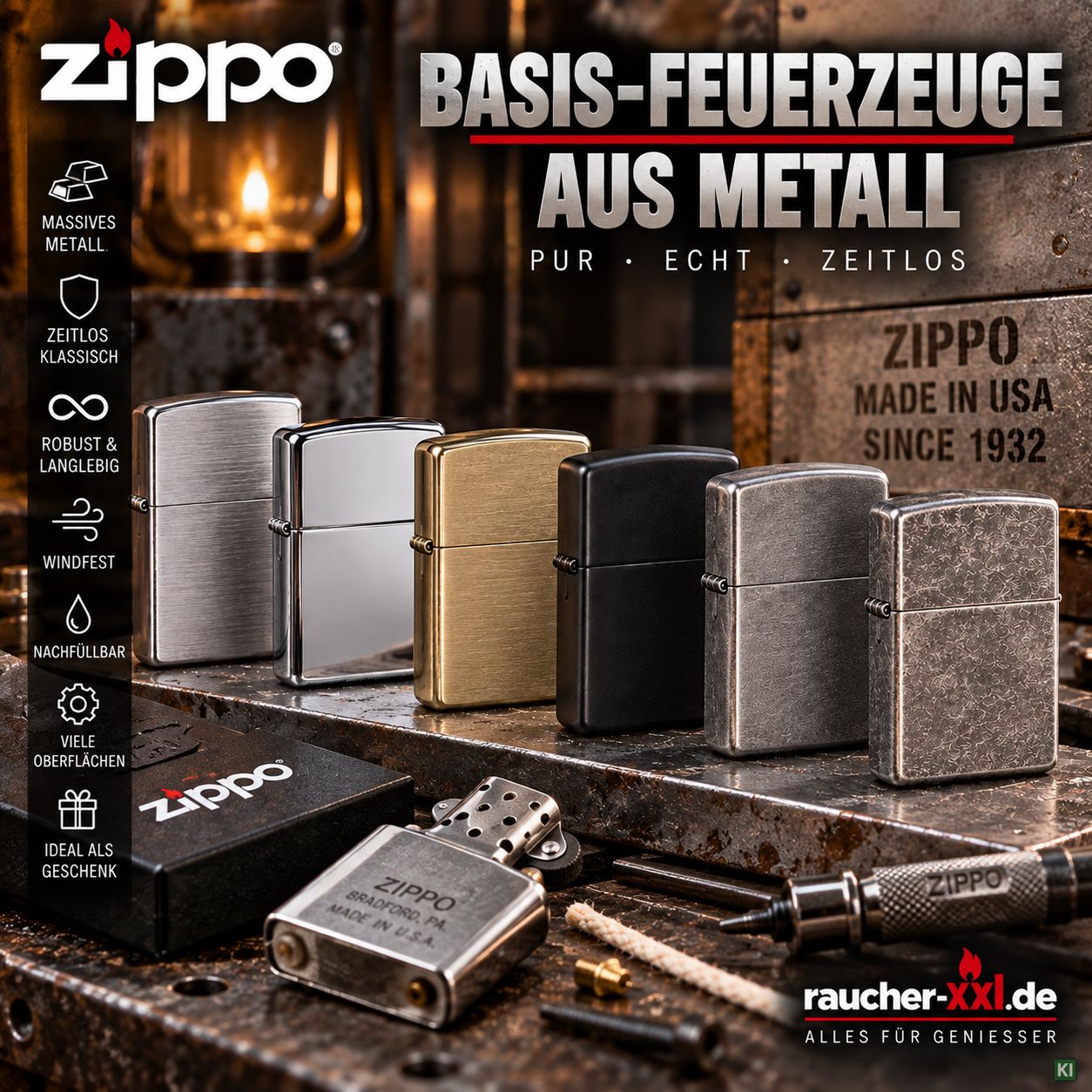 Zippo Basis Modelle in Metall
