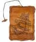 Mobile Preview: Original MR Drehertasche Leder braun antik Pyrografie Segelschiff 16.5cm