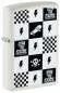 Vorschaubild: Zippo 60007903 Skateboard Checkers White Matte mit Born-to-Skate-Schriftzug, Skateboard, Schachbrett und Totenkopf