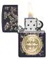 Vorschaubild: Zippo 60007922 Antique Talisman Kompass Navy Matte Laser Engrave offen mit Flamme