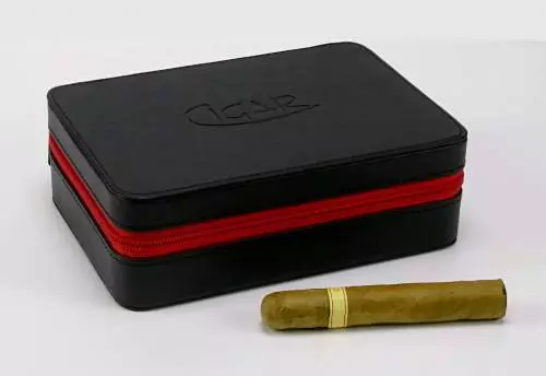 Produktbild: Reisehumidor Kunstleder schwarz Reissverschluss rot