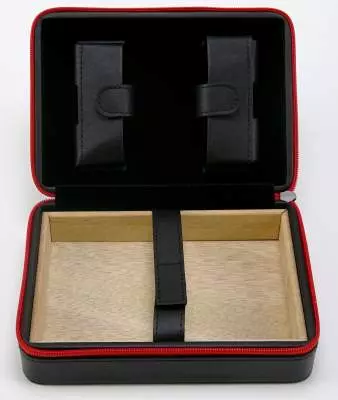 Produktbild: Reisehumidor Kunstleder schwarz Reissverschluss rot geöffnet