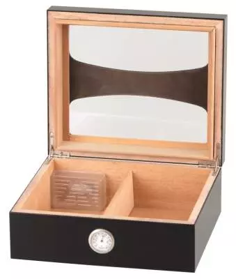 Produktbild: Humidor schwarz m. Glasdeckel geteilt offen