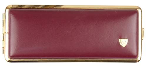 Produktbild: Zigarettenetui vom Hofe Metall Leder bordeaux-rot mit Goldrand 100mm-8er