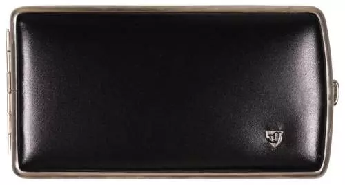 Produktbild: Zigarettenetui vom Hofe Metall Leder schwarz mitNickelrand 120mm-9er