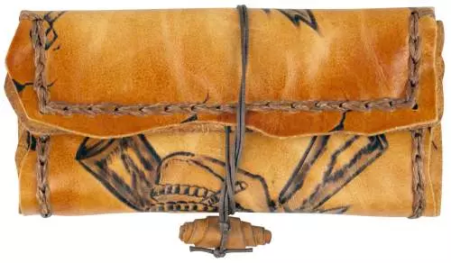 Produktbild: Original MR Drehertasche Leder braun antik Pyrografie Skull 16.5cm