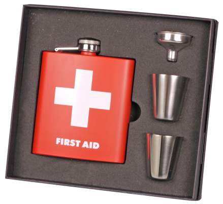 Produktbild: Flachmann Edelstahl Erste Hilfe Geschenkbox 2 Bechern 6oz/180ml