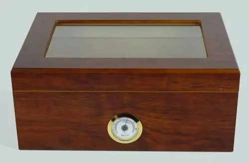 Produktbild: Angelo Humidor Nussbaumholz-Optik mit Sichtfenster vorne