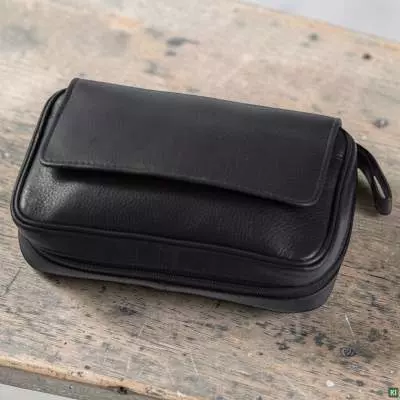 Produktbild: Angelo Pfeifentasche Leder schwarz 3 Pfeifen Szene