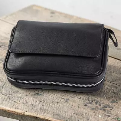 Produktbild: Angelo Pfeifentasche Leder schwarz 4 Pfeifen Szene