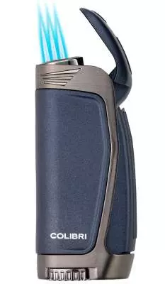 Produktbild: Colibri E3 blau gunmetal mit 3-fach Jet-Flamme offen