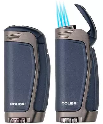 Produktbild: Colibri E3 blau gunmetal Feuerzeug zu und offen