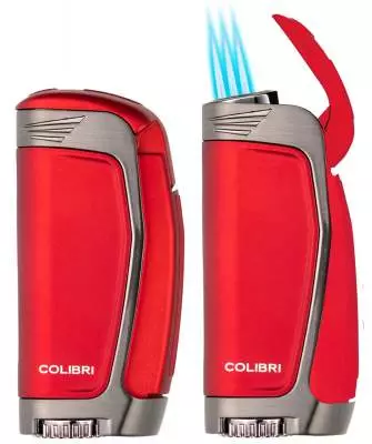Produktbild: Colibri E3 rot gunmetal Feuerzeug zu und offen
