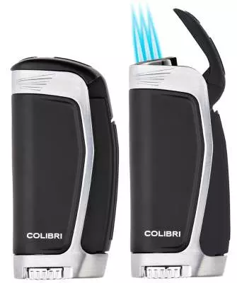 Produktbild: Colibri E3 schwarz chrom Feuerzeug zu und offen