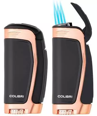 Produktbild: Colibri E3 schwarz rosegold Feuerzeug zu und offen