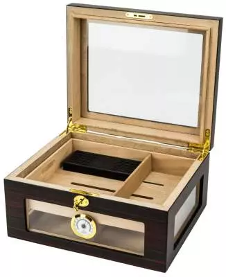 Produktbild: Humidor Ebony matt mit Glasfenster offen