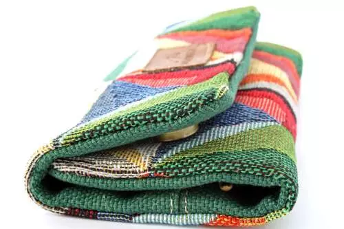 Produktbild: Mestango Stoff bunte Dreiecke Tabaktasche Drehertasche seitlich