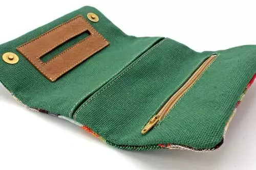 Produktbild: Mestango Stoff bunte Dreiecke Tabaktasche Drehertasche offen