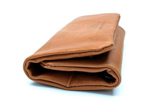 Produktbild: Mestango Kalbsleder hellbraun Tabaktasche Drehertasche seitlich