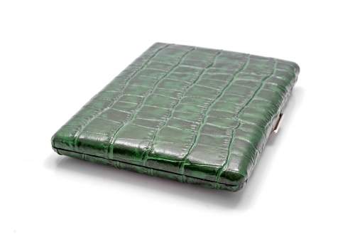 Produktbild: Zigarettenetui Pearl Metall Leder grün Kroko 9er