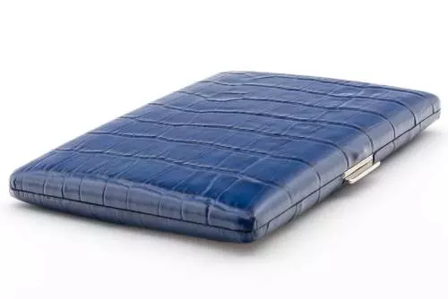 Produktbild: Zigarettenetui Pearl Metall Leder blau Kroko 9er liegend