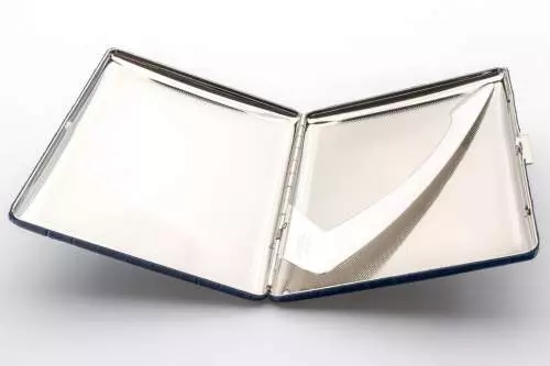 Produktbild: Zigarettenetui Pearl Metall Leder blau Kroko 9er offen