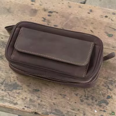 Produktbild: Angelo Pfeifentasche Leder braun 3 Pfeifen Szene