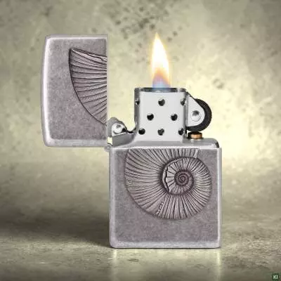 Produktbild: Zippo 2008203 Shell Ammonit in Silber antik Emblem Feuerzeug Szene
