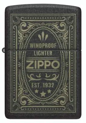 Produktbild: Zippo 60007935 Antique Label Black Crackle Laser Engrave Frontansicht