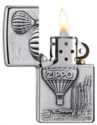 Produktbild: Zippo Aerotstat Ballon Chrom gebürstet Emblem Feuerzeug offen