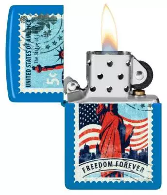Produktbild: Zippo Americana Stamp Sky Blue Feuerzeug offen
