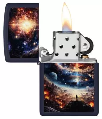 Produktbild: Zippo Andere Welten Navy Blau matt Feuerzeug Flamme