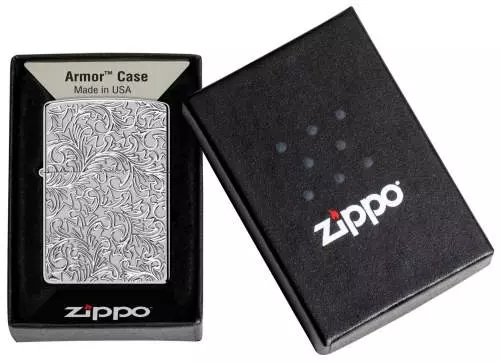 Produktbild: Zippo Deep Carved Pattern Armor Case Chrom poliert Verpackung