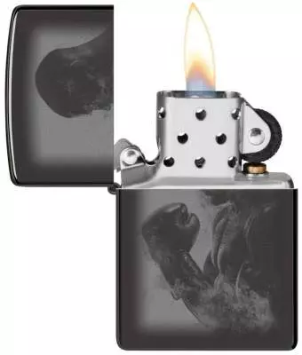 Produktbild: Zippo Boxer schwarz hoch glänzend Feuerzeug offen