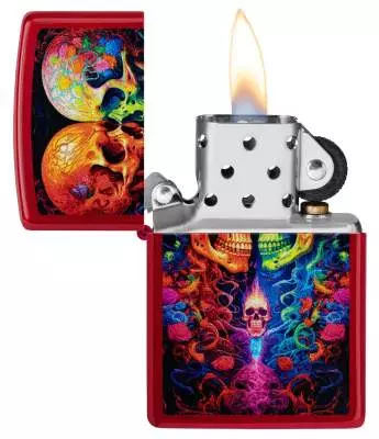 Produktbild: Zippo Candy Skull Candy Apple Red Feuerzeug offen