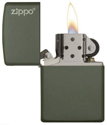 Produktbild: Zippo Classic Green Matte Basismodell mit Logo Feuerzeug offen