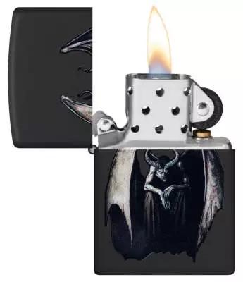 Produktbild: Zippo Demon Monster schwarz matt Feuerzeug offen