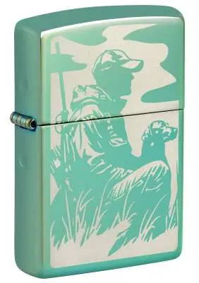 Produktbild: Zippo 60007663 Duck Hunting High Polish Green mit Entenjäger, Gewehr und Jagdhund