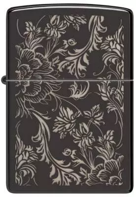 Produktbild: Zippo Filigree Blumenranken schwarz glänzend Feuerzeug vorne