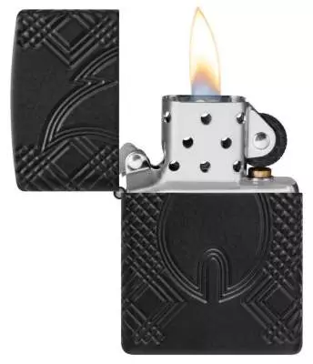 Produktbild: Zippo Flame Armor Case schwarz matt Feuerzeug offen