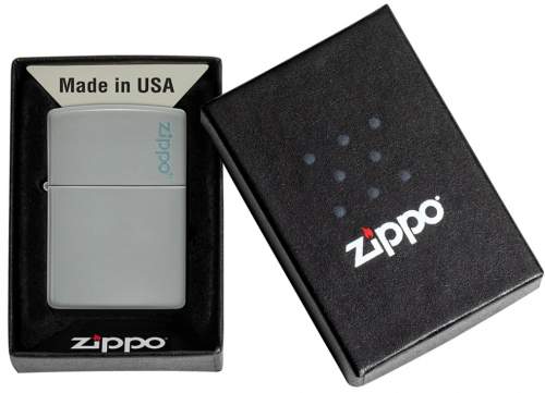 Produktbild: Zippo Flat Gray Basismodell grau mit Logo Feuerzeug Verpackung