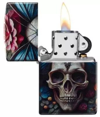 Produktbild: Zippo Floral Skull rundherum bedruckt Feuerzeug offen