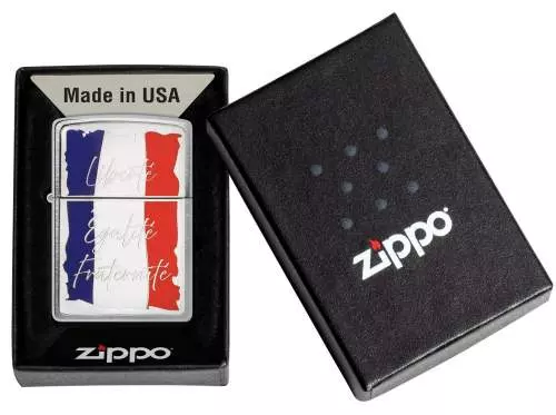 Produktbild: Zippo French Motto Chrom Emblem Feuerzeug Verpackung