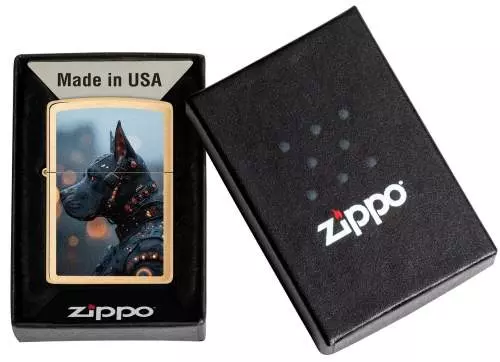 Produktbild: Zippo Futuristic Robo Dog Messing Feuerzeug Verpackung