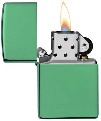 Produktbild: Zippo High Polish Green Basismodell Chameleon grün Feuerzeug offen