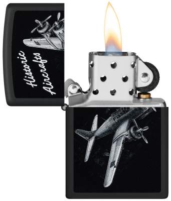 Produktbild: Zippo Historic Aircrafts schwarz matt Feuerzeug offen