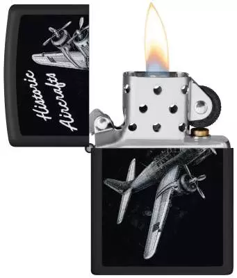 Produktbild: Zippo Historic Aircrafts schwarz matt Feuerzeug offen