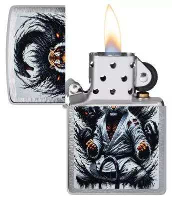 Produktbild: Zippo Karate-Tiger chrom gebürstet Feuerzeug offen