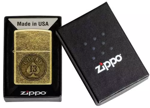 Produktbild: Zippo Lucky 13 Messing Antik Feuerzeug Verpackung
